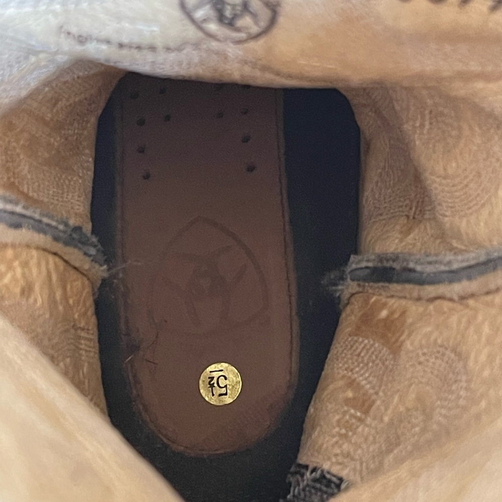 ARIAT COWBOY BOOTS Black Brown Embroidered Leather Mens Boys 5.5B NEW Retail$240 - Picture 10 of 14
